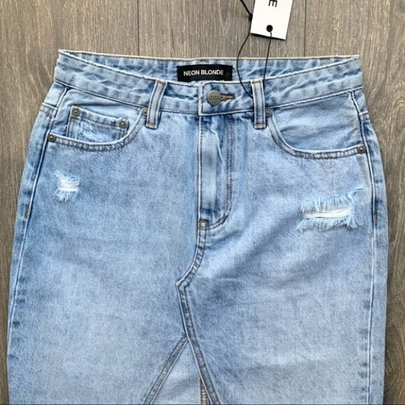 Free people Neon Blonde Strutt Denim Mini Skirt Distressed High Waist Light wash - Picture 8 of 16